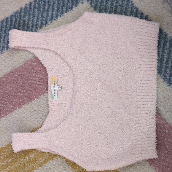 Light Pink Fuzzy Crop Top and Cardigan - Picture 5 of 9